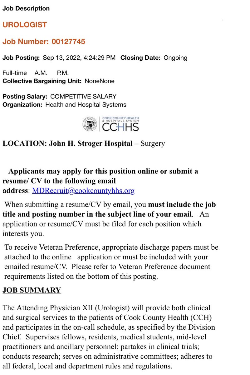 rwdobbs's tweet photo. Interested in a career in academic urology in Chicago at Cook County Hospital? Public access care, big cases, 6 partners, level 1 trauma, competitive salary/benefits and great team of residents and colleagues. Join us @cookcountyuro! https://t.co/brkuqOtJpC