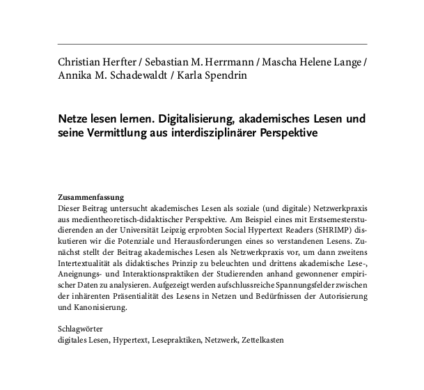 projektshrimp's tweet photo. #SHRIMP wird in Einführungsveranstaltungen der Amerikanistik und der Bildungswissenschaften an der @UniLeipzig eingesetzt. Dazu mehr in: "Netze lesen lernen" von C. Herfter @chherfter, S.M. Herrmann @_smherrmann, M.H. Lange @maschahlange, A.M. Schadewaldt und K. Spendrin. #edtech https://t.co/SwVX55MOFD