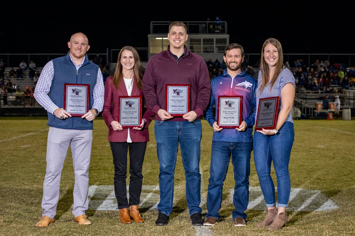 🏆Hall of Fame🏆
Congratulations to our newest White Knoll High School Athletic Hall of Fame Inductees! Adam Matthews-Baseball, Kathryn Miranda- Golf, Robbie Streett- Baseball, Brian Wolfe-Wrestling, Larkin Cheyenne Zimmerman- Sports Medicine. Go T-Wolves! 🐺