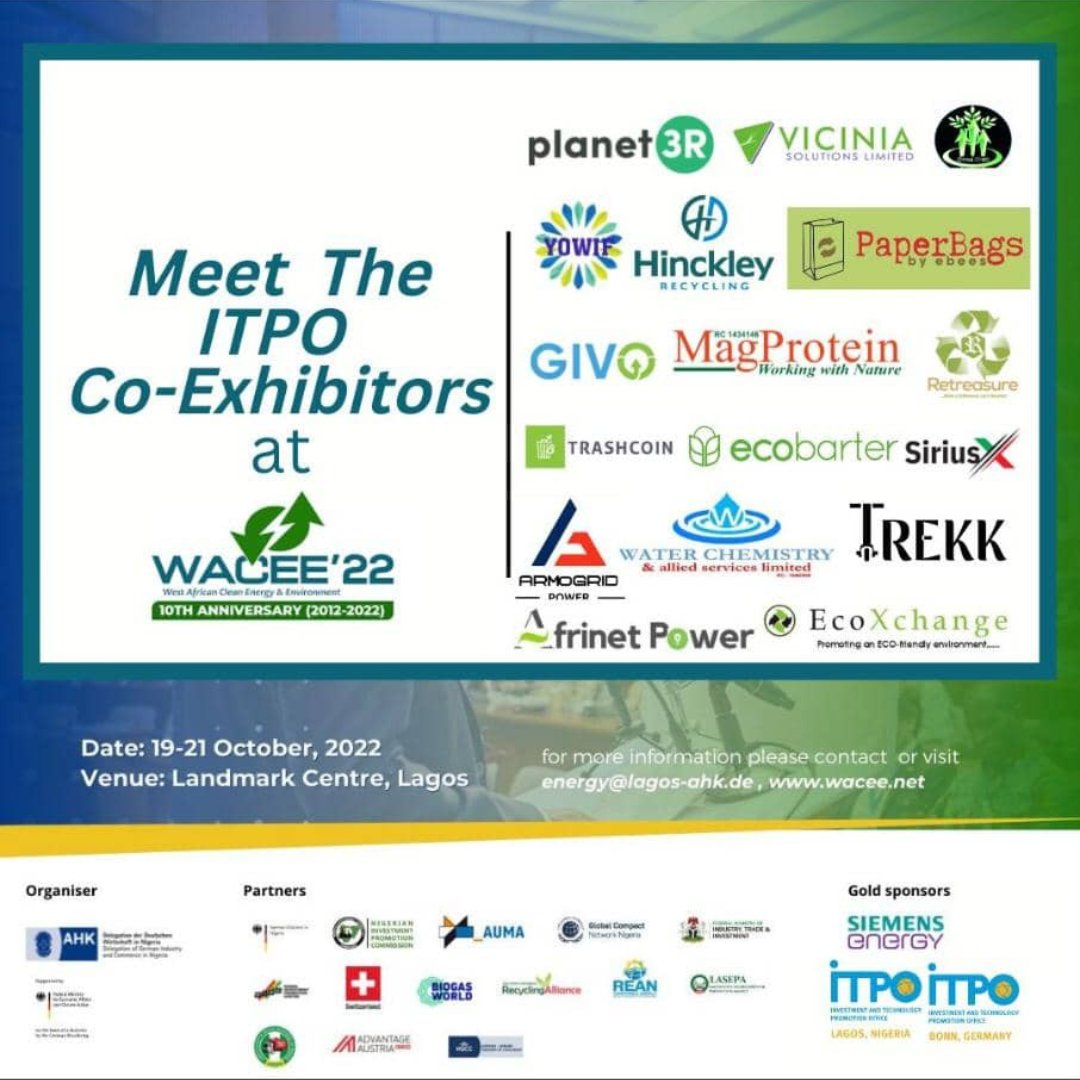 EcoBarter's tweet photo. We are exhibiting at the West Africa Clean Energy & Environment Conference 2022 at Landmark Centre, Lagos.
#ecobarter #WACEE22 #recyclemadeeasy #sustainableliving #wastetowealth #keepnigerianclean #lagos #landmarkcenter #lekki #vi #eventsinlagos https://t.co/URa4Q7VI5q