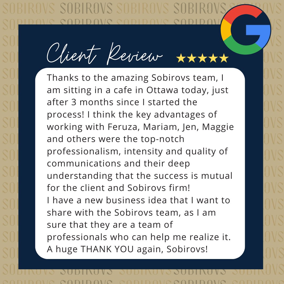 SobirovsLawFirm's tweet photo. One more happy client! ๐
Thank you for a wonderful 5-star review !๐ฅณ We take the outermost care of every client and are very thankful for your honest review.๐
#sobirovslawfirm #clientreview #immigration #immigrationlawyer #immigrationcanada #immigrationattorney https://t.co/CDKHcN5sCI