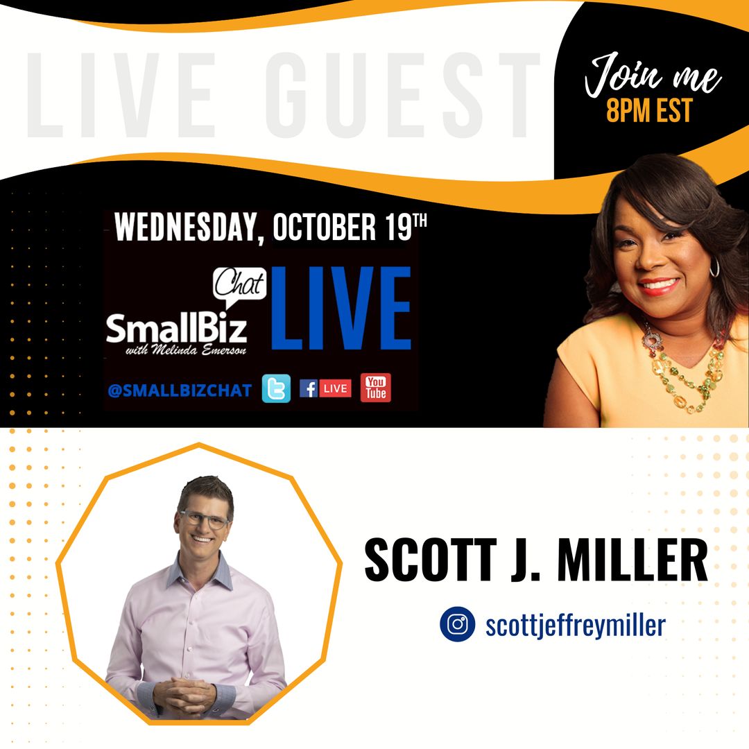 I'm so happy that @scottmillerj1 made time in his busy schedule to join tonight's #SmallBizChat. From #leadership, to podcast hosting, to keynotes, to writing, he's doing it all! Join us at 8pm ET!