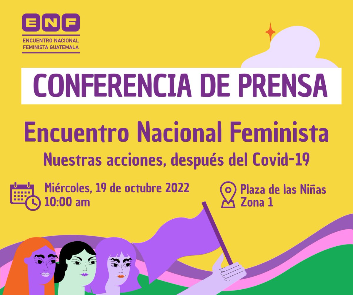 GrupoMultiGT's tweet photo. #GrupoMultiGT | #InfoGM 

💜🌺 Conferencia de prensa del @Efeministagt 🌺💜 

¡Es hoy! ¡Te esperamos! 🙋🏽‍♀️

#ENFeministaGT #Feministas #Guatemala https://t.co/UasYCFENDx