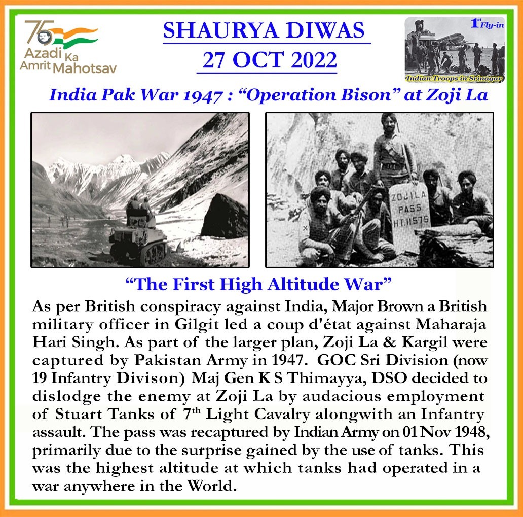SushilSwain16's tweet photo. #ShauryaDiwas2022: British &amp; #PakistanTerroristState conspired to capture Ladakh in 1947-48. J&amp;K State Force and #IndianArmy's Infantry &amp; 7 Cavalry's tanks with help of citizens of J&amp;K captured Zoji La; highest battlefield of 1947-48. https://t.co/3L8SHPlQEL