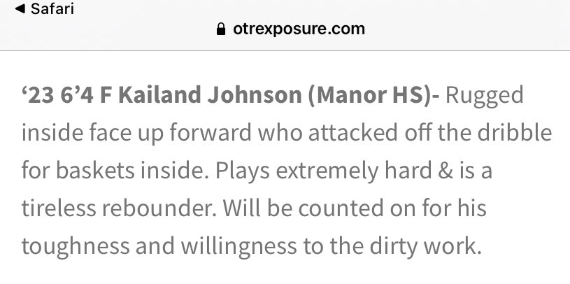 Thank you for the write up on our junior versatile player Kailand Johnson <a href="/kj3times/">Kailand Johnson</a> - he’s a total team player that’s unselfish and contributes to winning.  #ManorMustangs 🐎