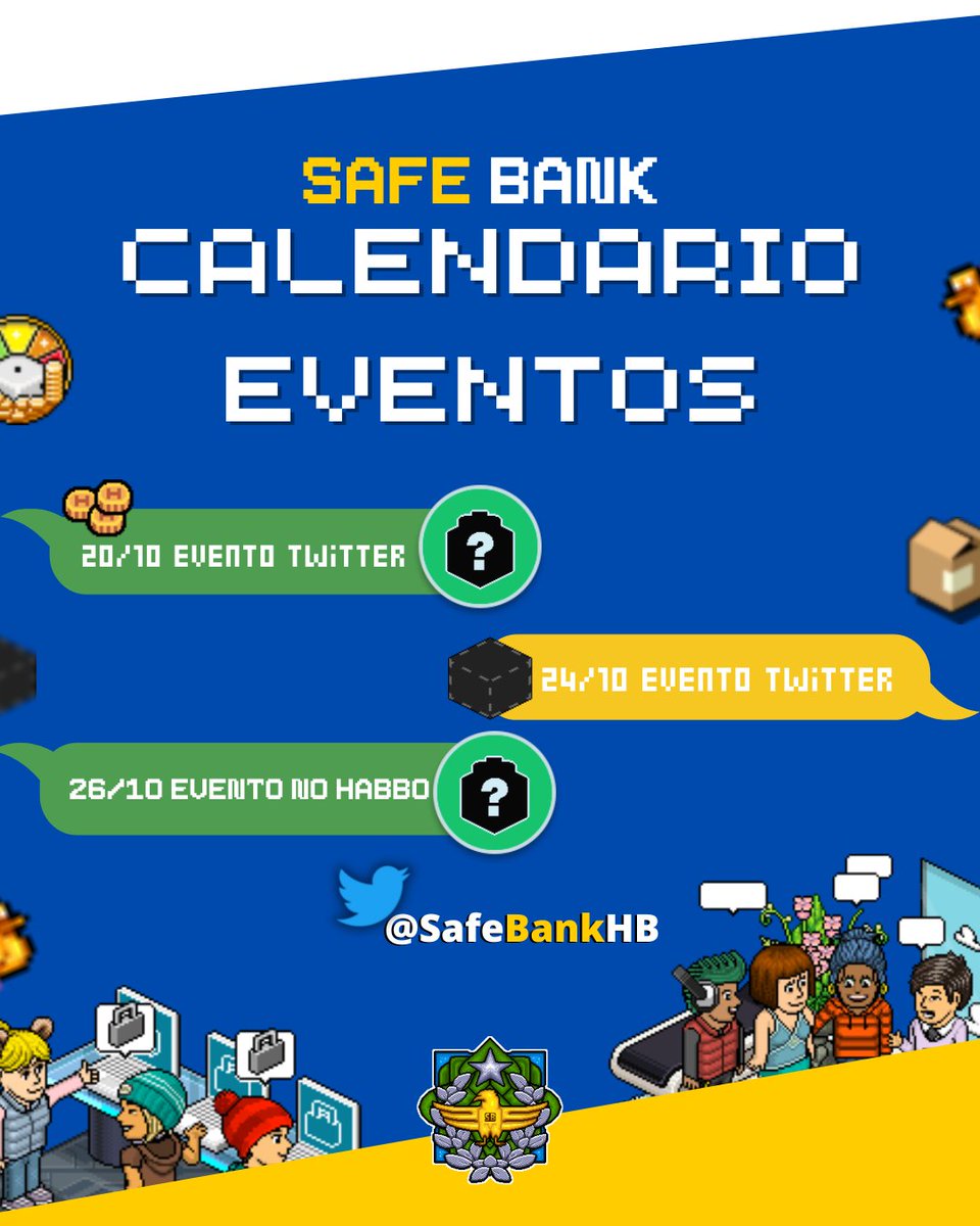 SafeBankHB's tweet photo. Calendário de eventos do mês de Outubro para comunidade habbiana.
Desejamos  a todos uma boa sorte.

#Habbo #HabboPTBR #HabboNFT https://t.co/rVoe1FbWvY