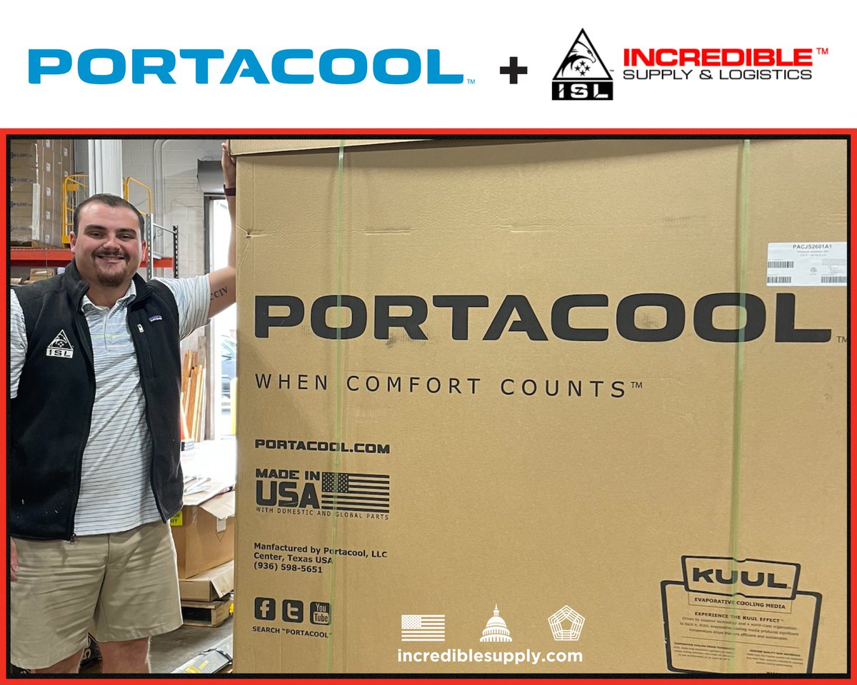 #WarehouseWednesday featuring longtime ISL partner <a href="/portacool/">Portacool</a> evaporative coolers. Jacob Mustain from ISL Ops and the team are packing a multi-unit #portacool solution for a large Federal program. Protect your employees from heat exhaustion with #portacool &amp; ISL.
