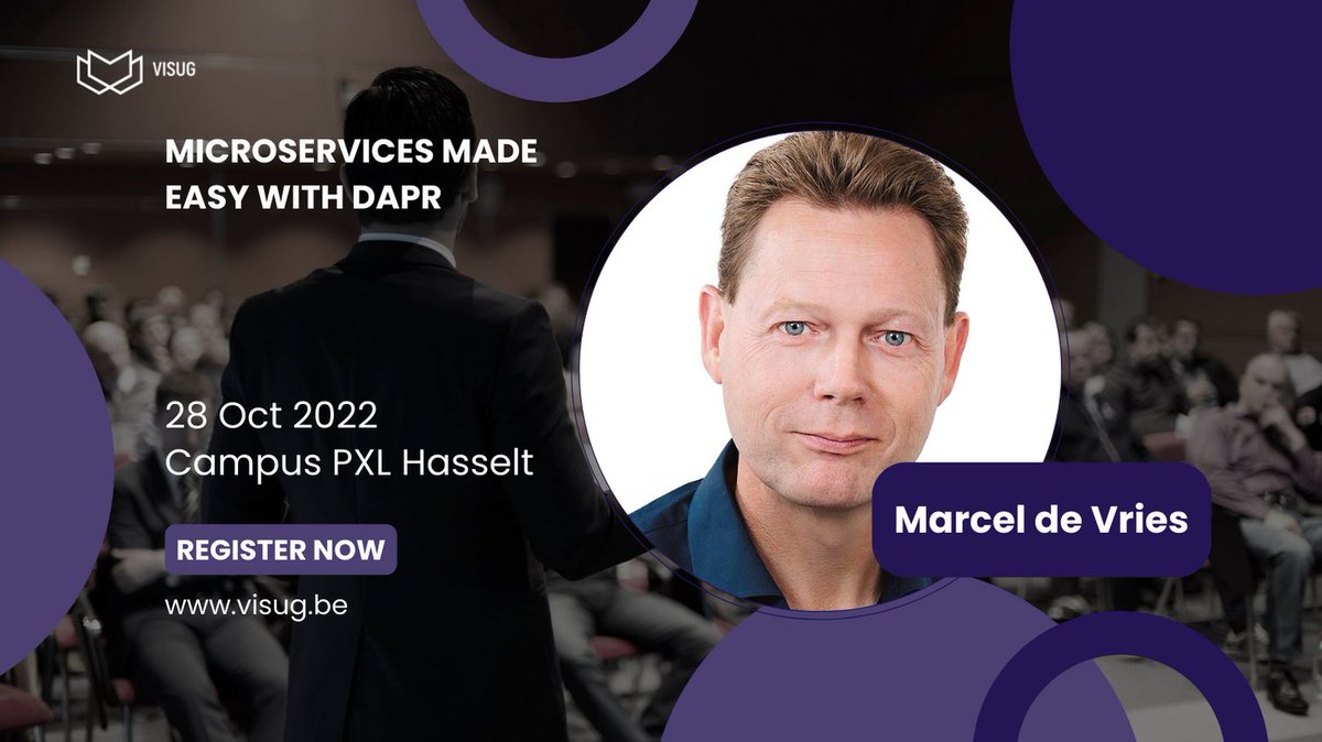 visug's tweet photo. Bulding #microservices comes with many challenges. @marcelv will teach you why you want to use #dapr to simplify the development of a microservices application.
Register now https://t.co/Lrg4QnD7oy
#visug #community https://t.co/MfBW4HRH0s