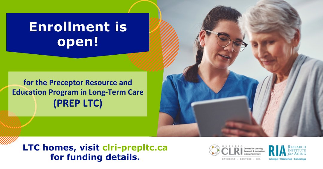 Attention Ontario #LongTermCare homes! Get funding and educational support to encourage positive, successful clinical placement programs in 2022-23 with PREP LTC. Enroll now. For details, visit clri-prepltc.ca. @SchlegelUW_RIA