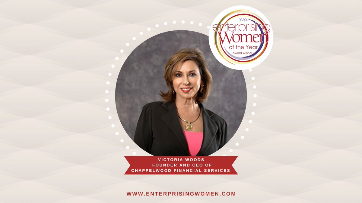 Congratulations to 2022 Enterprising Women of the Year Award winner Victoria Woods aka <a href="/FinancialDiva/">Victoria Woods, The Financial Diva</a>, Founder and CEO of ChappelWood Financial Services

Read more ➡️ enterprisingwomen.com

#enterprisingwomen #ewawards2022 #VictoriaWoods #ChappelWoodFinancialServices