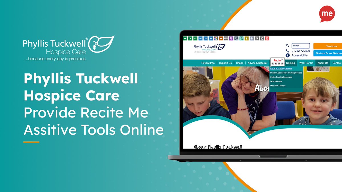reciteme's tweet photo. Recite Me is proud to support @PTHospice in breaking down digital barriers for website visitors. 

Check out the toolbar and find out more about the amazing work of Phyllis Tuckwell Hospice Care here: https://t.co/AYkM2wN99n

#OnlineInclusion #OnlineAccessibility https://t.co/3U1Gmj0owG