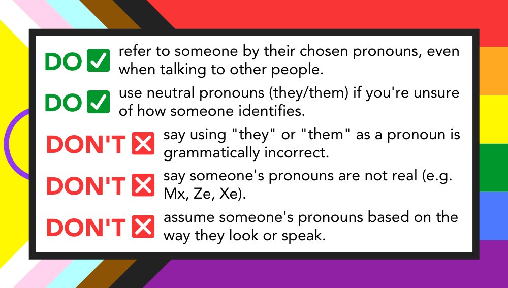 🏳️‍🌈 Since it's International Pronouns Day, we thought it would be great time to give you some DOs and DON'Ts when it comes to pronouns... Do you have anything that you would add to the list of DOs and DON'Ts?