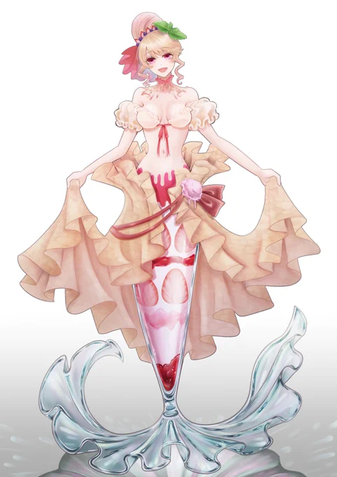 パフェ柄人魚再掲ですー#あなたのぴんく色の作品を見せてください 