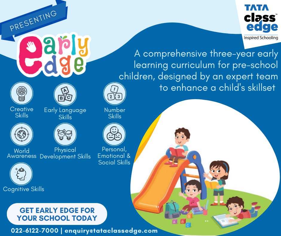 tataclassedge's tweet image. Early Edge, a comprehensive three year pre-primary curriculum aimed at encouraging natural curiosity of the children in early years. Get Early Edge for your school today, connect with us at

022 6122-7000 | enquiry@tataclassedge.com

#Tataclassedge #edtech #education #technology