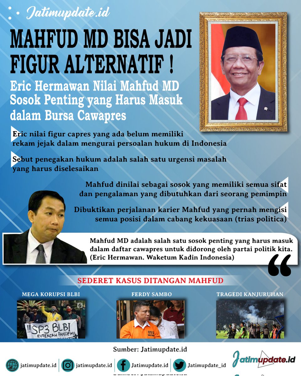 Jatimupdate_id's tweet photo. Mahfud MD disebut bisa jadi figur alternatif? 

Baca selengkapnya di : https://t.co/bE3STw0vSm

Follow us  :
Instagram : @jatimupdate.id
Twitter       : @Jatimupdate_id
Fanspage  : @Jatimupdate.id
Website     : https://t.co/bE3STw0vSm https://t.co/eHdRibrQbo