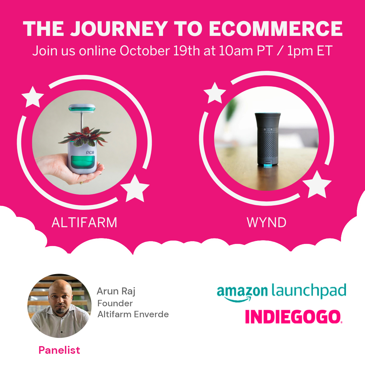 altifarm's tweet photo. In this special online event, we'll hear from Arun Raj, our founder, and Raymond Wu, Co-founder &amp; CEO at WYND - two entrepreneurs who successfully graduated from Indiegogo and are now using Amazon Launchpad to help grow their e-commerce sales. https://t.co/fZcSC7duTn