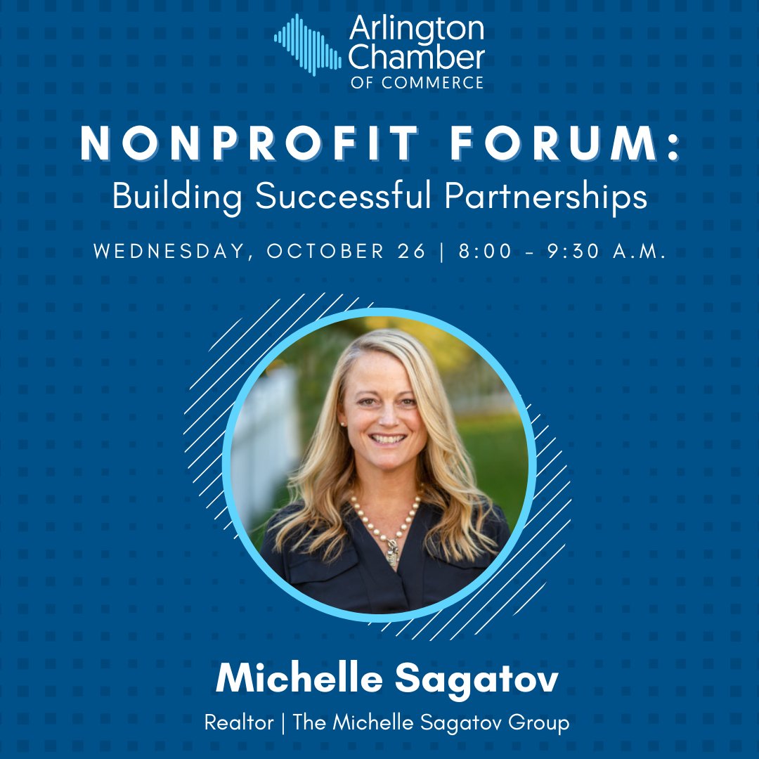 Join us for on Wednesday for our Nonprofit Forum: Building Successful Partnerships. Hear from Michelle Sagatov, Realtor at <a href="/washfineprop/">Washington Fine Properties</a> on her experience with <a href="/DoorwaysVA/">Doorways</a>. Follow this link to register: web.arlingtonchamber.org/events/Nonprof…