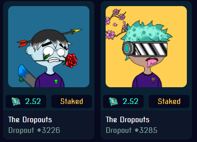 FlawedFinder's tweet photo. Quick shoutout to @DropoutGangNFT and @cardanolands . Staking on CL is gettin' better by the day w/ #dropoutgang. Just got my posters, special drop for OG holders, approved and added today. Just so ya know, some nice earnings! Prob nothin' https://t.co/7TEmKPOB1O