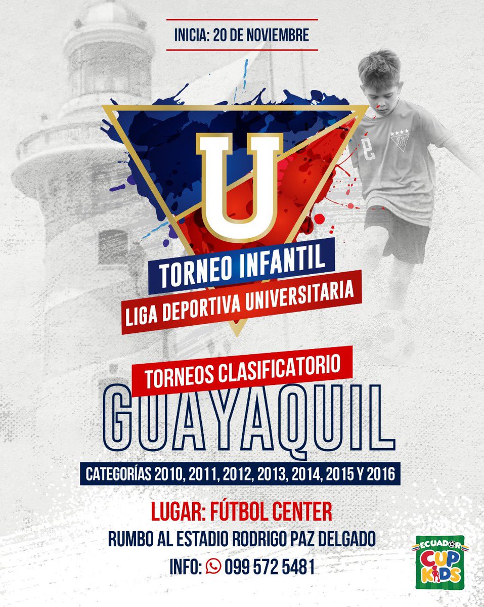 LIGA | ¡Allá vamos Guayaquil! 🤩💪🏼 Ven y participa en el torneo infantil desde los 6 hasta los 12 años, el torneo se disputará en el Fútbol Center. El inicio del torneo será el 20 de noviembre 🤩 Para cualquier información puedes contactarnos al 099 572 5481 🤳🏻