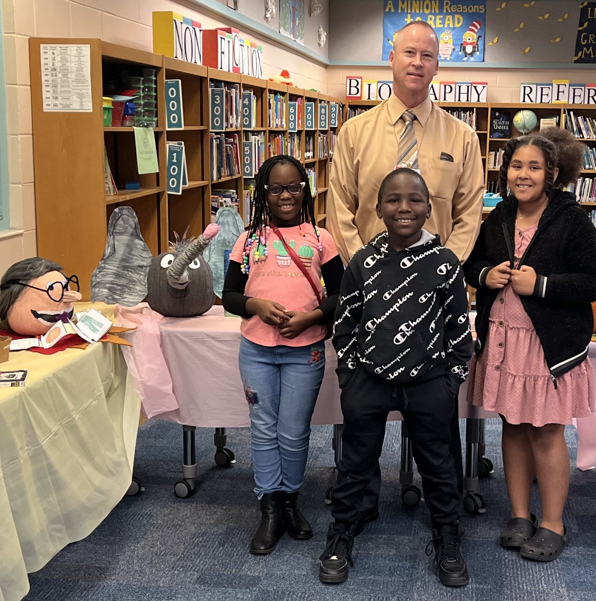 Superintendent Shane Andrew had the tough job of judging the pumpkin contest at Lake Forest Elementary this morning. The students created some amazing 'works of squash' based on book characters.