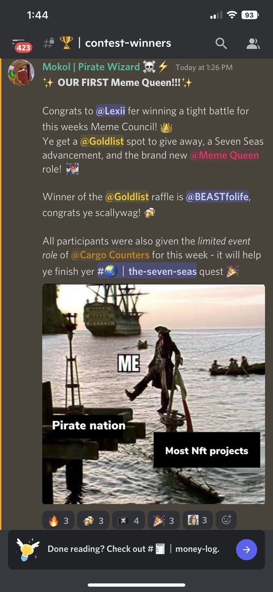 Thelexii_'s tweet photo. Since I won the meme contest this week ..🏴‍☠️🤍

I have a @PirateNationNFT 
GoldList 📔to giveaway 🎉🏴‍☠️

All you have to do ⬇️⬇️🏴‍☠️

Follow Myself , @PirateNationNFT &amp; @4kLouie 

Like and Retweet 

Twitter picker tomorrow at 4pm est !

#piratenation #yargh #WLGiveaway #nfts https://t.co/TASLhjhnIT