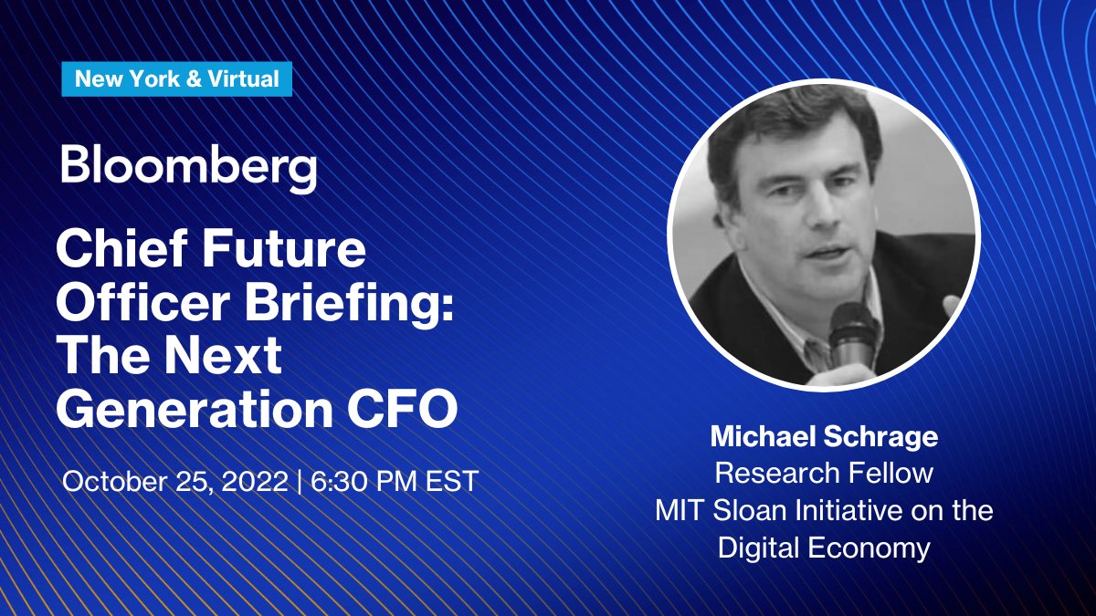 NEXT WEEK: How are CFOs today rethinking traditional approaches to KPIs, cash management, and investment strategies? @BloombergTV's @sonalibasak talks with @mit_ide Research Fellow Michael Schrage at #BBGChiefFutureOfficer. Live 10/25 at 7:15 PM EDT! bit.ly/3AT9wwt