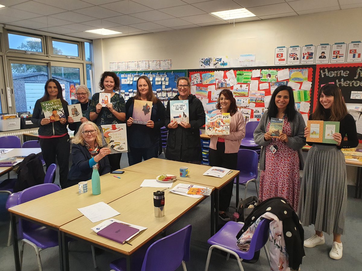 ImogenM16's tweet photo. Another great session for #AbingdonTRG with lots of reflection of our own knowledge of children's literature and a browse through our new book box! @OpenUni_RfP #bookwave https://t.co/aU98nEfoWf