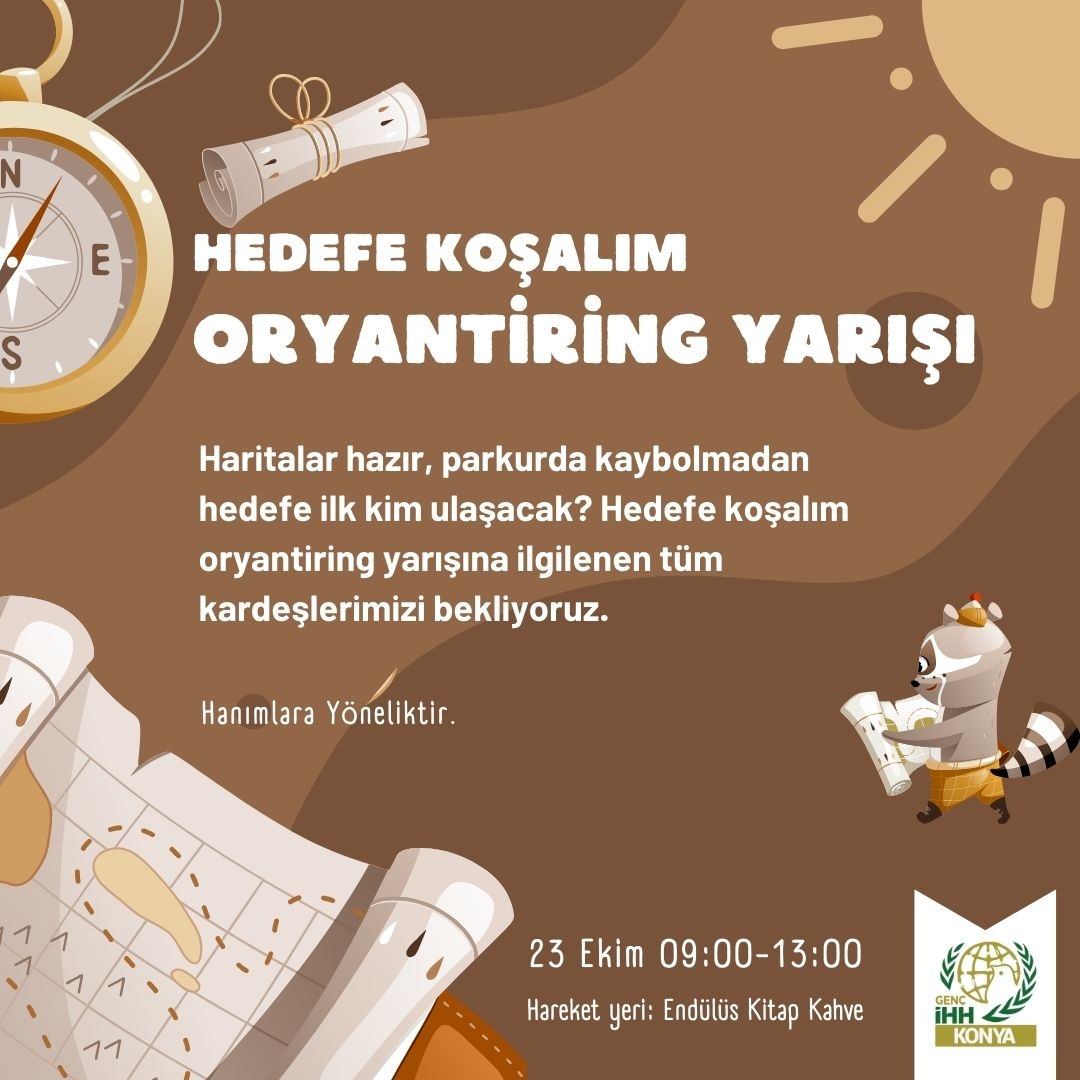 Hedefe koşalım oryantiring yarışıyla ilgilenen tüm kardeşlerimizi bekliyoruz. 🕊️ Hanımlara Yöneliktir. Kayıt için formu doldurunuz.