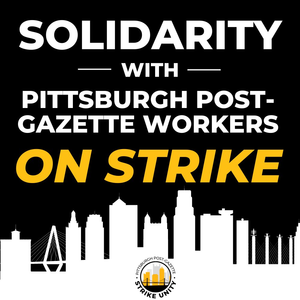 PGHGuild's tweet photo. All of the workers at @PittsburghPG are standing up and fighting for a more fair workplace. Here are some graphics that you can use to display support for the striking workers! #noPGwithoutMe https://t.co/65cHuxiSMd