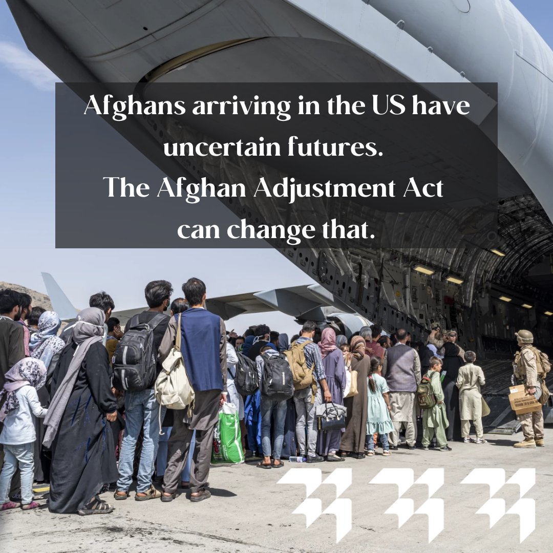 Afghans arriving in the U.S. face legal limbo &amp; uncertain futures. The #AfghanAdjustmentAct can change that. 

Your advocacy helped it get introduced; keep up the pressure &amp; tell #Congress to pass it today. bit.ly/PassAAA