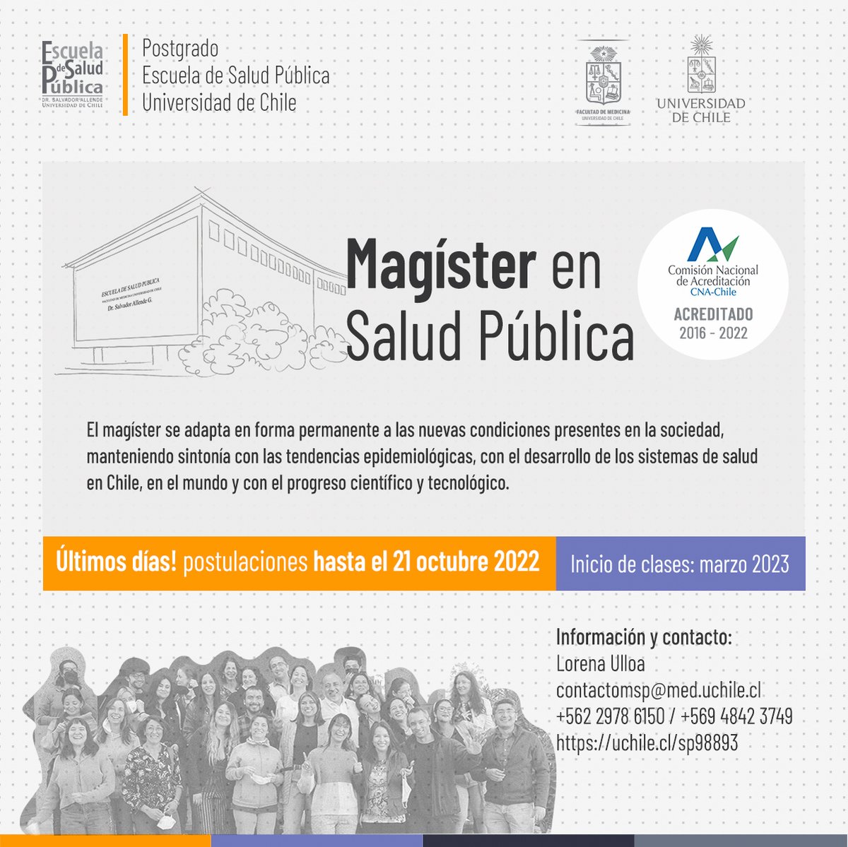 esp_uchile's tweet photo. ✅Atent@s a las fechas de postgrados
🔰El Magíster de Bioestadística ha preparado una charla informativa.
🔰El Magister en Salur Pública está por terminar su fecha de postulación.
🔰El Magíster de Salud Mental y Psiquiatría Comunitaria aplazó su fecha.
➡️https://t.co/DUSu0vYgx4 https://t.co/uQ62PcWVax