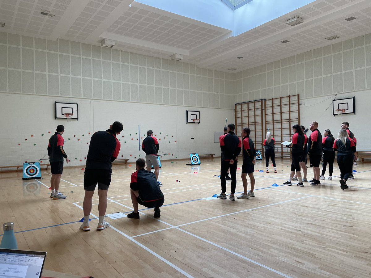 UWSPE's tweet photo. What a fun final class before placement looking at non-traditional activities like archery and Gaelic football and it was team picture day too! Looking forward to seeing how everyone progresses on placement! https://t.co/NtI6bWvvsm