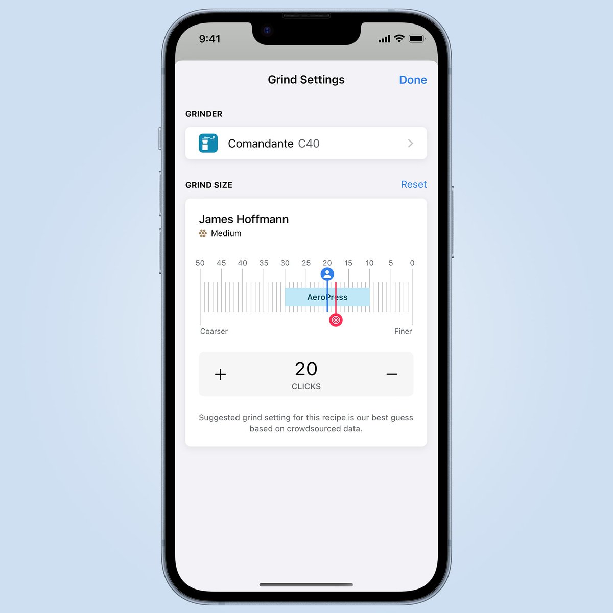 AeromaticApp's tweet photo. Aeromatic for iOS v1.32 is now available with a big new feature: grind setting prediction. We've collected data about the most popular #aeropress grinders and use it to suggest a grind setting for each recipe. If people find it useful we'll bring it to Android too! https://t.co/CRz9iEX878