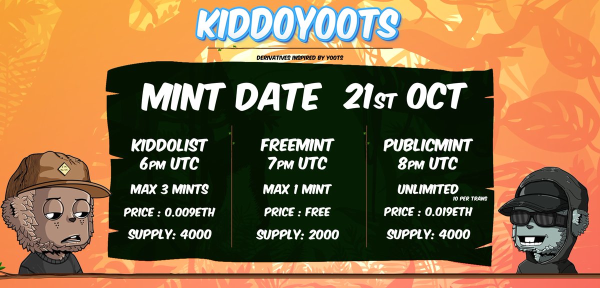Kiddo_y00ts's tweet photo. GM Kiddos👓
📢
We came to know that there were two other projects launching around the same time on the 20th Oct. Hence, we are moving the minting date to the next day.

🧵 https://t.co/3EXmgPAOPX