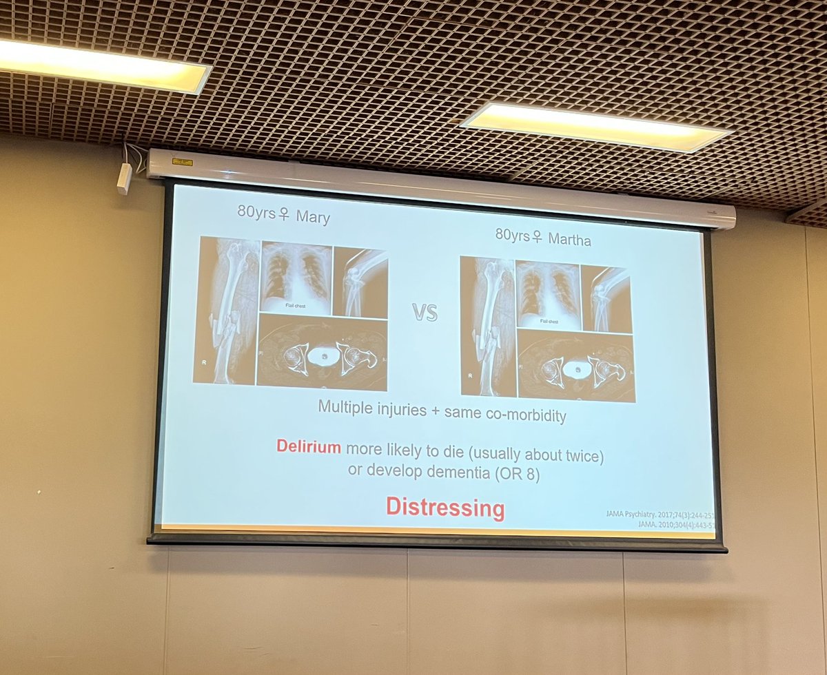 Informative talk from @delirious_dr today at Trauma Care! Highlighting the risks to our trauma patients who develop delirium #traumacare2022