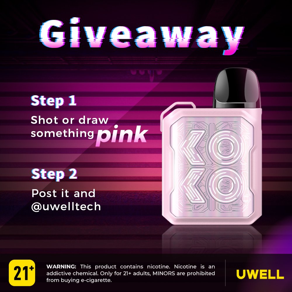 #CaliburnGK2PINK #Giveaway

Let's have a Pink Bash together! 💗

To Enter:
-Step 1: Shot or draw something pink 
-Step 2: Post on your own account and <a href="/uwelltech/">Uwelltech</a> and comment below.

Prizes:
-One Pink Caliburn GK2
-5 Fans

End Date:
-10.25

#Uwell #Uwelltech

Only for adults(21+).