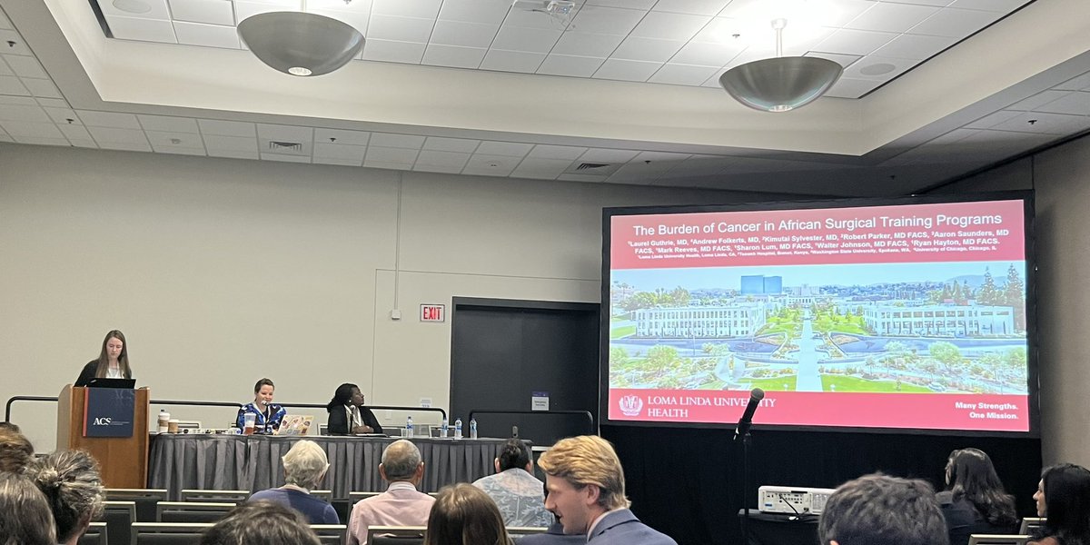 RyanHayton's tweet photo. Dr. Laurel Guthrie presented our pilot study on the surgical burden of oncology in Africa and the resource availability of oncology care.  Looking forward to the next step in the assessment on a larger scale. #GlobalSurgery #SurgOnc #SurgicalOncology #LLUCenterGlobalSurgery https://t.co/2E0CcNEGjp