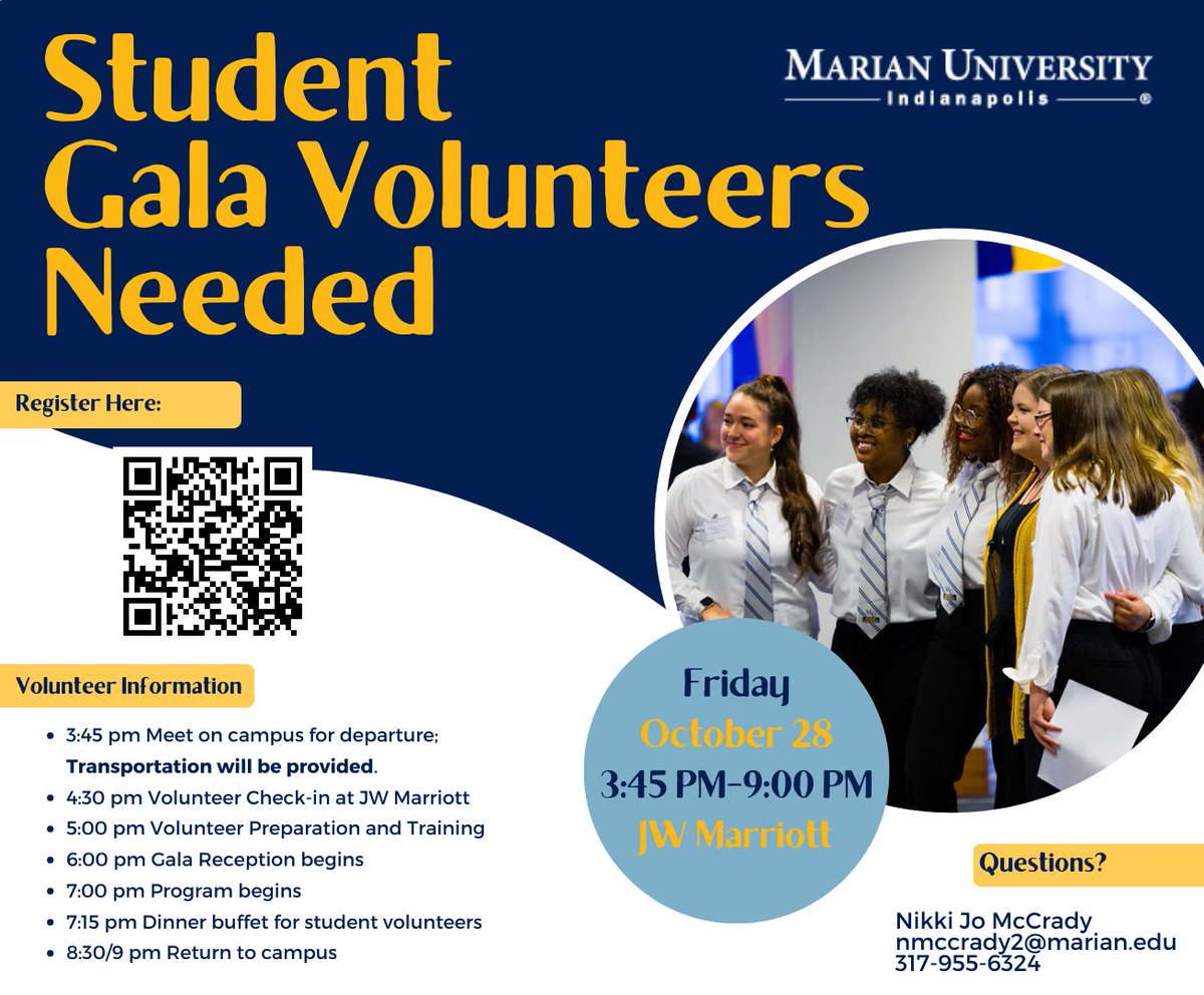 We are still looking for student volunteers at this year's Gala! Email nmccrady2@marian.edu today for more information!