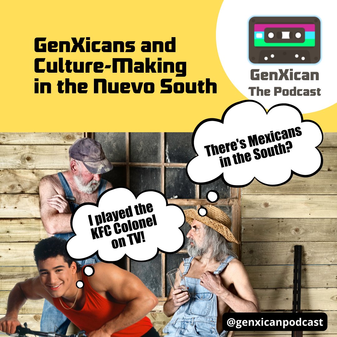 GenXicanPodcast's tweet photo. #GenXican #podcast co-hosts @saldanation &amp; @undercovermexi are back after a long hiatus w/their latest episode "Culture-Making in the Nuevo South", talking about how it's different from Texas and California. Do you have a similar experience? https://t.co/Q4iAWkpus8 #Latinx #GenX https://t.co/T3RbkYc6kj
