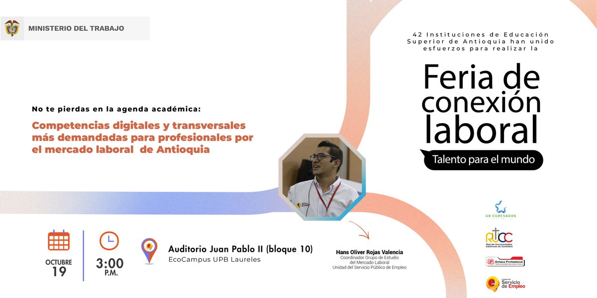ServiciodEmpleo's tweet photo. Si estás en #Medellín y asistes a la «Feria de #ConexiónLaboral: talento para el mundo»... ¡Te esperamos en el stand de la Unidad del SPE y asiste a nuestra conferencia!
Más👉 https://t.co/3CXGMIhWqW
#G8UniversidadEnRed #RUCC #REP https://t.co/JWJrIlyqDj