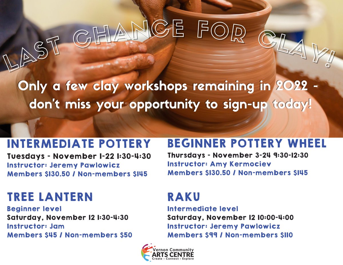 VCAC's tweet image. 2022 is ending so soon and we hope you don't miss out on these awesome clay classes still available! Which one will you sign up for?
