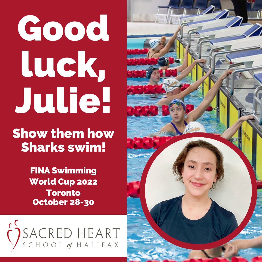 SacredHeartHfx's tweet photo. We’re hoping the water feels fast on October 28-30th for Sacred Heart’s own Julie Nolan-McCarthy at the @fina1908 Swimming World Cup in Toronto! Show ‘em how a Shark swims! #myshsh #swimming #fina #fitness @SHSHAthletics https://t.co/QtGQQrEJrB