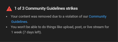 VaushV's tweet photo. This morning I woke up to TWO fraudulent YouTube channel strikes, one to my main channel and one to my second. I won't be able to stream or post videos to my main channel for a week.

It's extremely clear these strikes are the product of fraudulent brigading, as I'll explain. https://t.co/QJ5ZdfUlID
