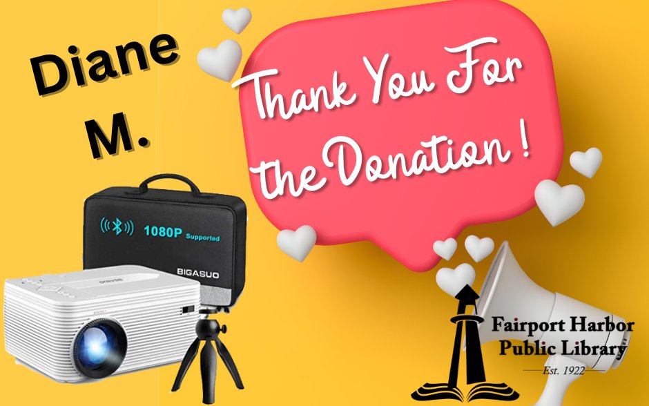 FhplOhio's tweet photo. A big enormous thank you to Diane M for donating a new projector to the library from our Amazon wish list.  We can't wait to use it for movie programs and computer classes!  Your generosity is greatly appreciated.   https://t.co/Ck4RBzPjlu https://t.co/jLGUpcwypF