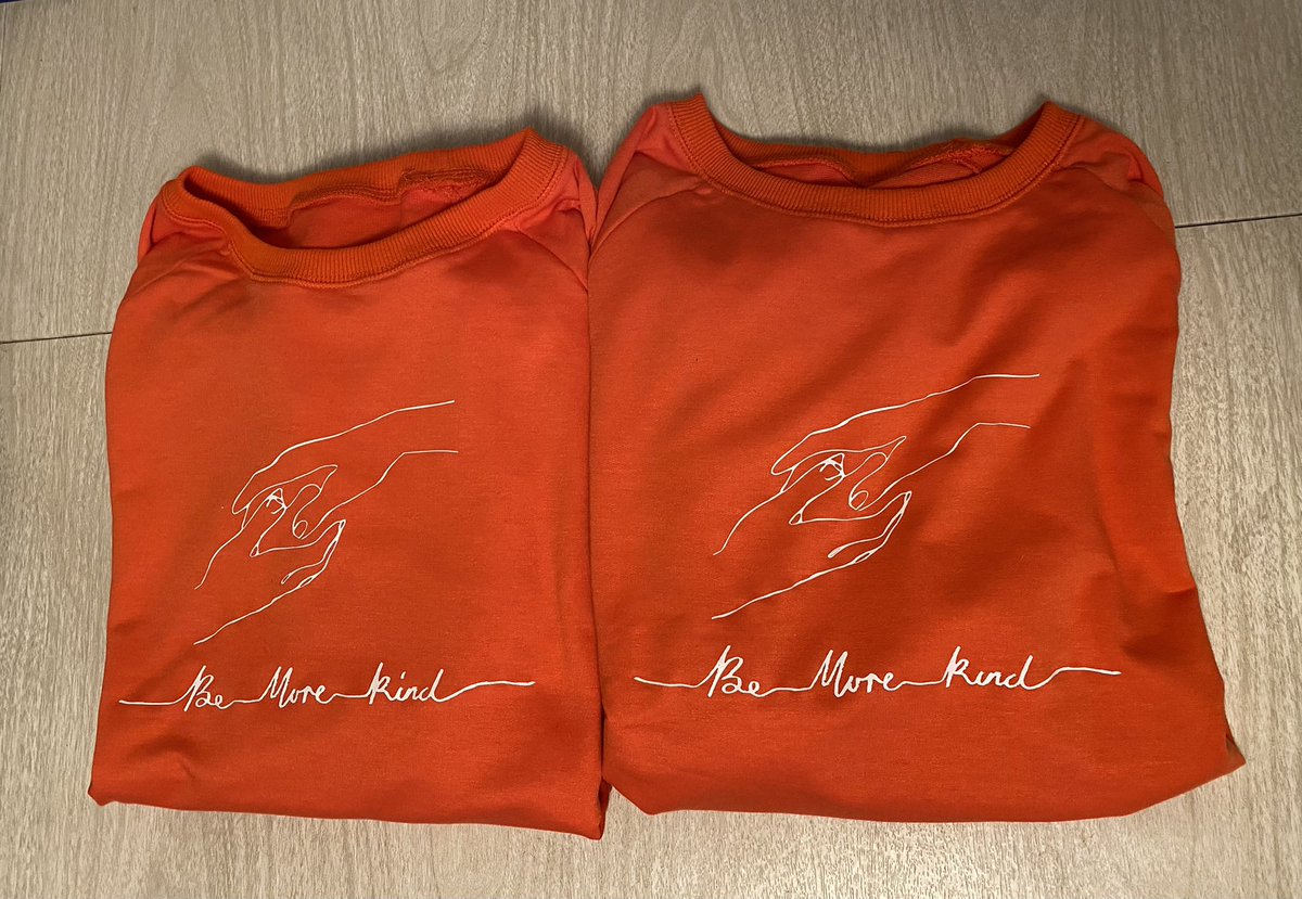 Made these <a href="/frankturner/">Frank Turner</a> sweatshirts for me and  <a href="/MsGreggsclass/">Ms Gregg</a> to wear for Unity Day. “Be more kind, my friends. Try to be more kind” 🧡