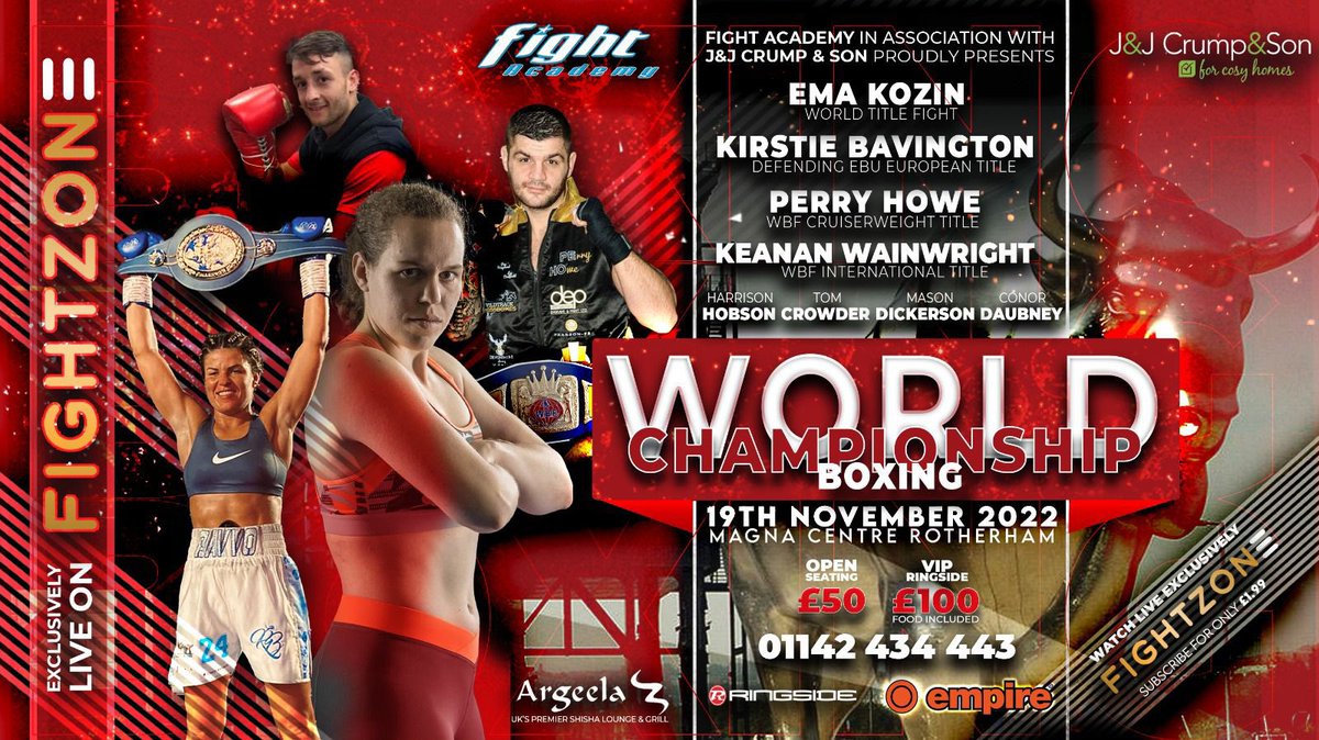 fightzonetv's tweet image. 🥊 World Title Fight
🥊 EBU European Title defence
🥊 WBF Cruiserweight Title fight
🥊 WBF International Title fight

What a night of boxing we have in store on November 19th in Rotherham 💥

📺 Exclusively live on fightzone.uk, for just £1.99 a month!