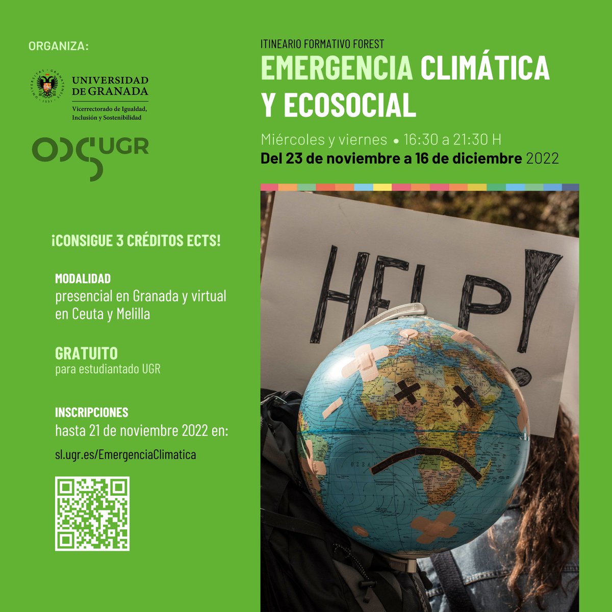 Albertomataran's tweet photo. Acabamos de lanzar esta asignatura de libre configuración gratuita para el estudiantado de la UGR que también está abierta para cualquier otra persona interesada.

Emergencia climática y ecosocial

23 de noviembre - 16 de diciembre. 

Miércoles y viernes de 17:00-21:00 https://t.co/iMquoVSIlZ