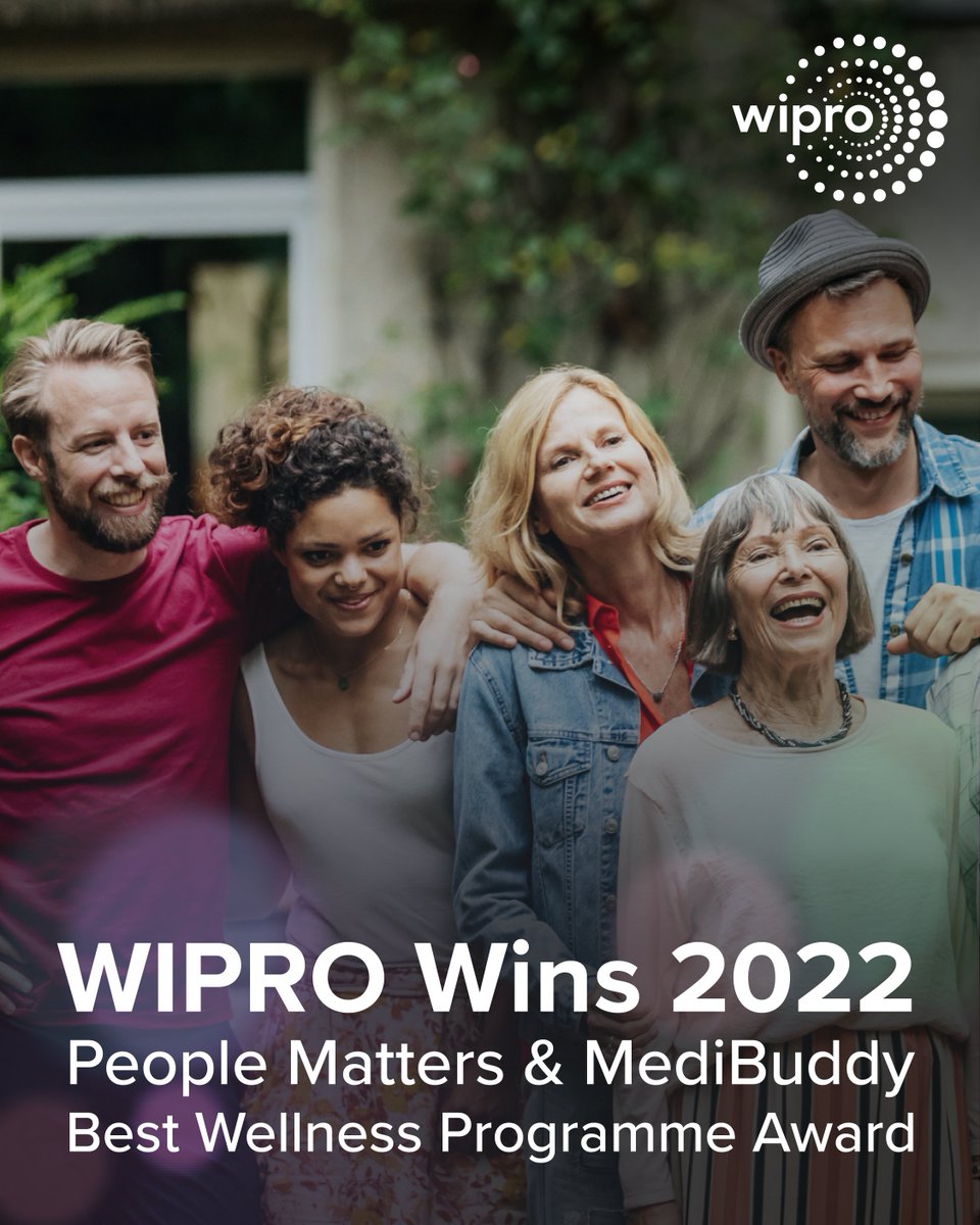 Wipro's employee wellness program won the 2022 @PeopleMatters2 and @MediBuddyapp Best Wellness Programme award at this year’s People Matters TechHR India conference. Read how our programs are raising the bar for corporate wellness initiatives. Read more: bit.ly/3Txtogf