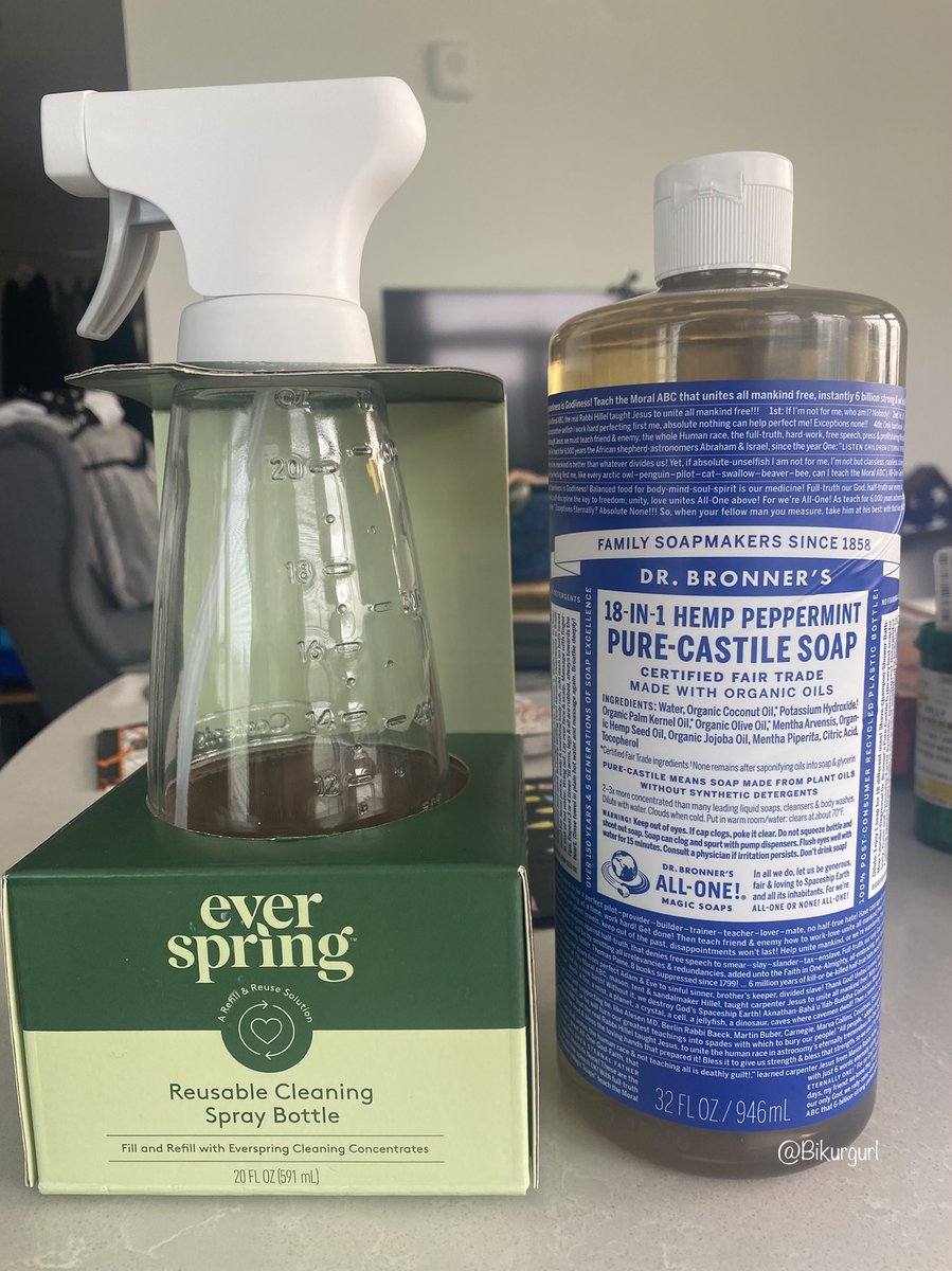 Of the myriad of chores I have to do today, I’m actually *excited* about this one: trying Dr. Bronner’s 18-IN-1 Hemp Peppermint Pure-Castile Soap in my new glass @Target Spray Bottle! All-In-One? I hope so! #minimalism #lessstuffmorelife #drbronners #allinone #myminimalism