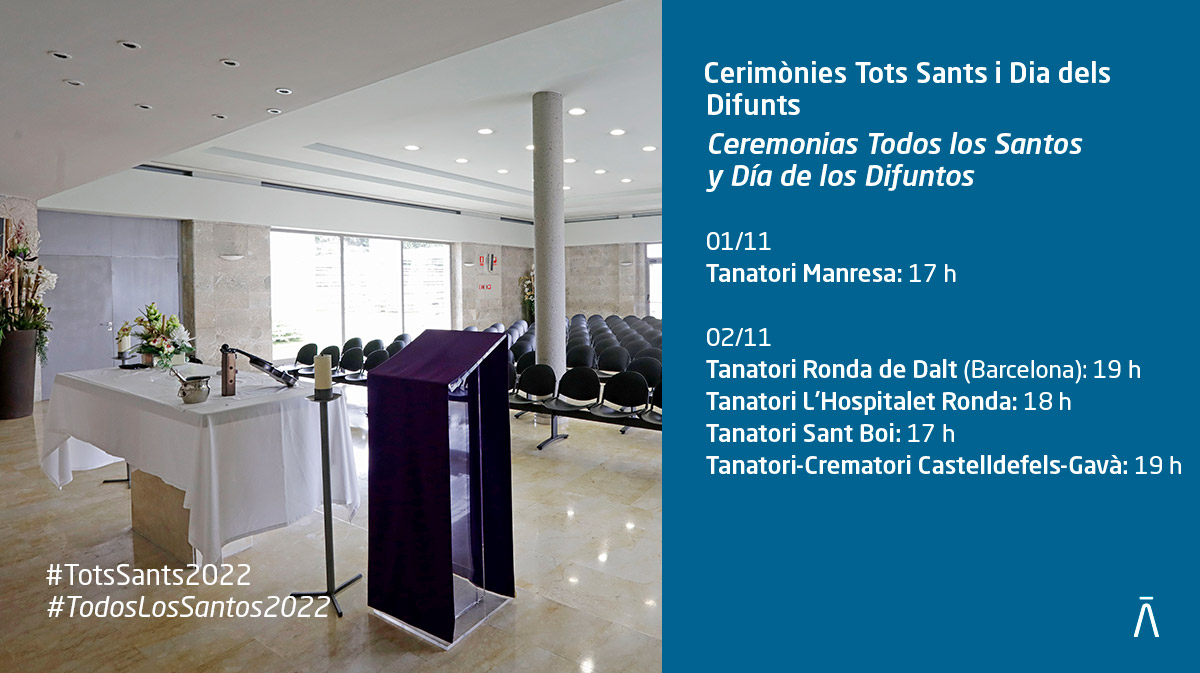 AltimaSF's tweet photo. 📆 Por #TodosLosSantos y el Día de los Difuntos, #Áltima organiza celebraciones con música en directo en los #tanatorios de Ronda de Dalt, L'Hospitalet-Ronda, Castelldefels-Gavà y Manresa 🙏.
📞Confirmación de asistencia: 900 230 238 (24h). Aforo limitado. #TodosLosSantos2022 https://t.co/Wem0H4ulsT